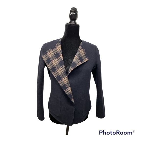 Max Mara Weekend | Plaid Reversible Wool Jacket Navy - Picture 3 of 14